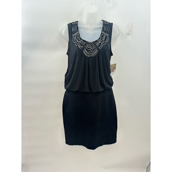 Taylor - Black Sleeveless Dress with Silver Beaded Neck Detail size 8 - Picture 1 of 12